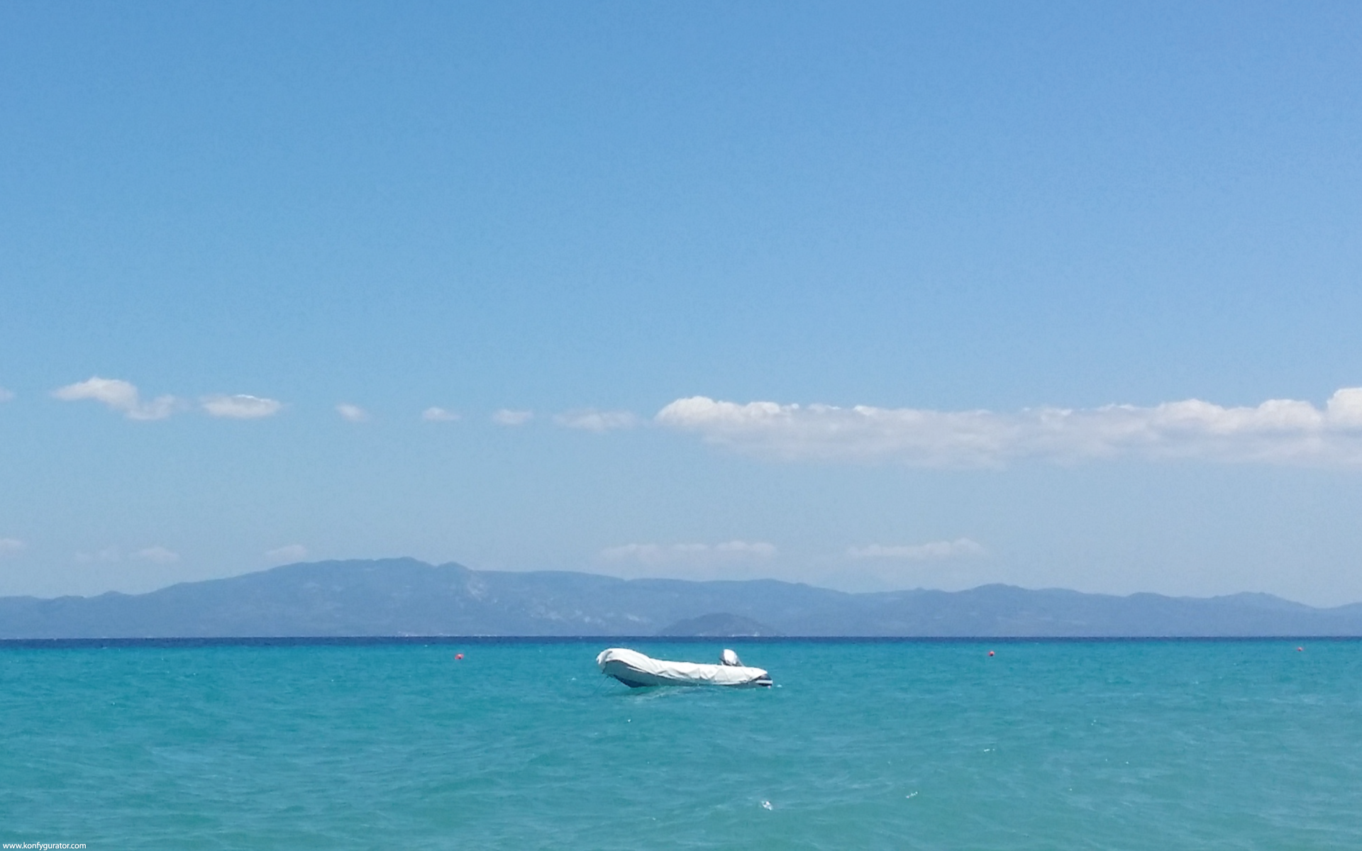sea, white rubber boat, turtle island