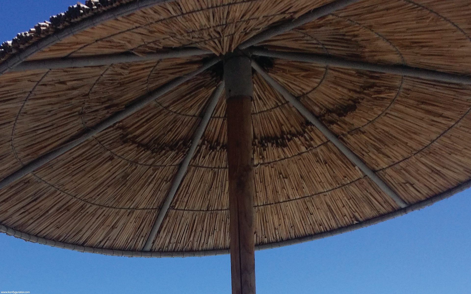 umbrella, brown, clear blue sky